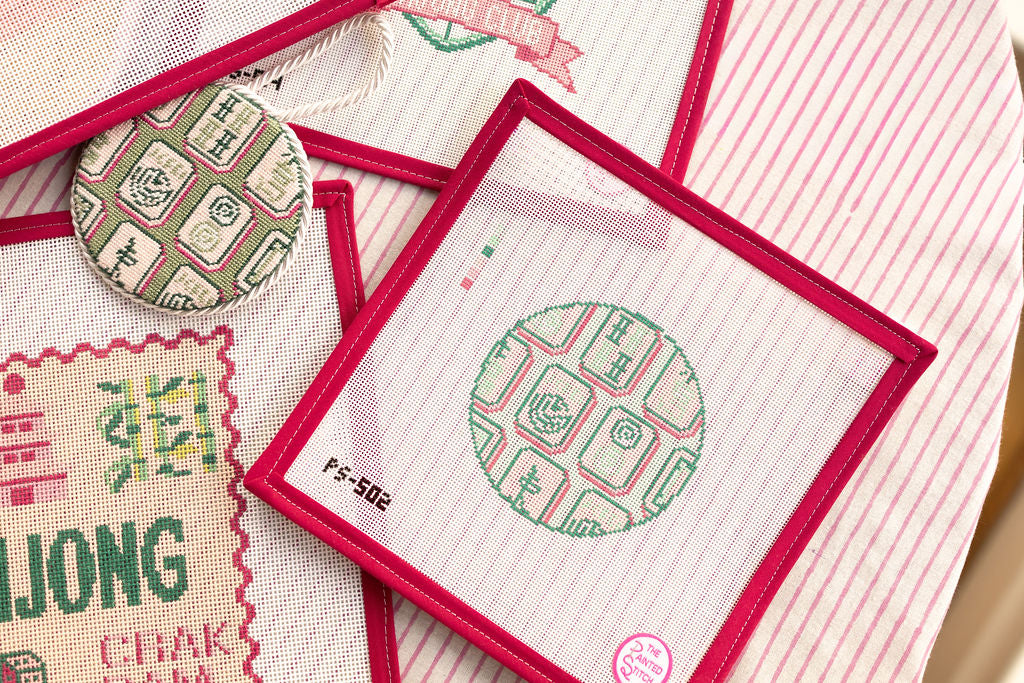 Mahjong Tiles Round: Pink + Green