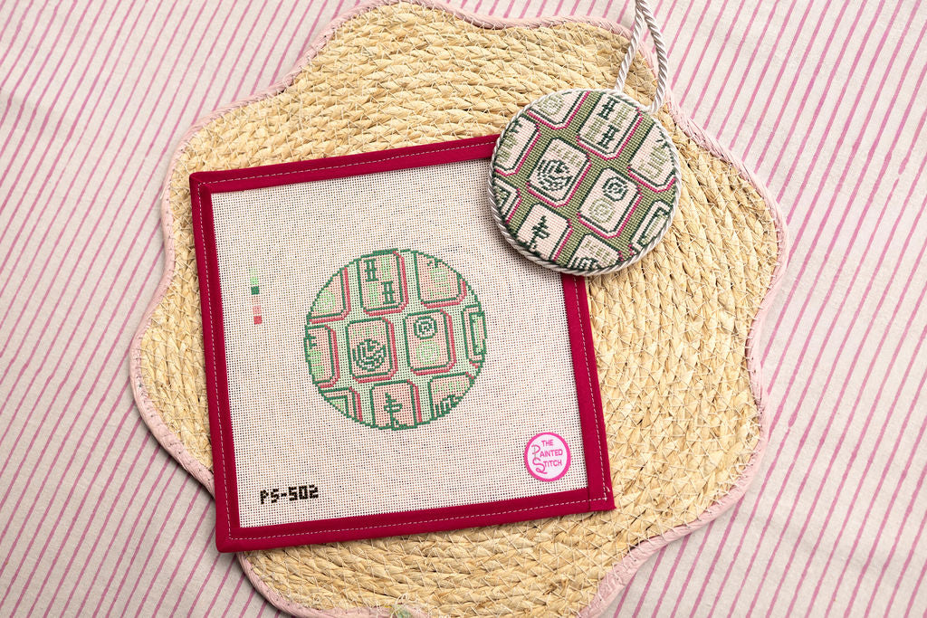 Mahjong Tiles Round: Pink + Green